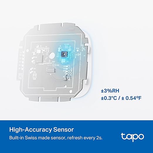 TP-Link Tapo Smart Temperature and Humidity Monitor, 2.7" E-Ink Display, Swiss-Made Sensor, Real-Time Notification, Visual Graphics, Requires Tapo Hub, White, T315
