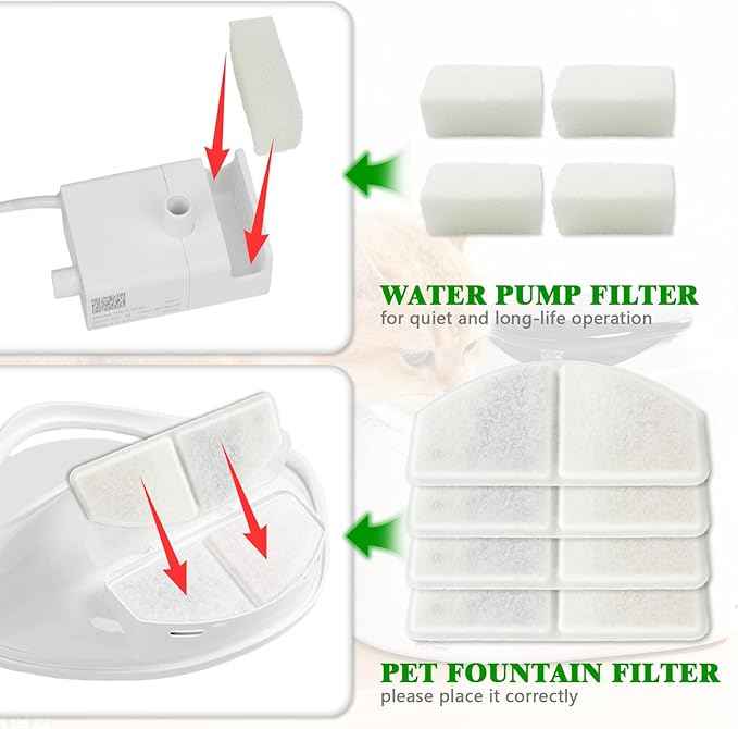 YPD-C015W Smart Cat Fountain Filter Set: 4 Replacement Filters+4 Water Pump Filters+16 Replacement Sponges, Only for Item Model Number: HALKYDY YPD-C015W