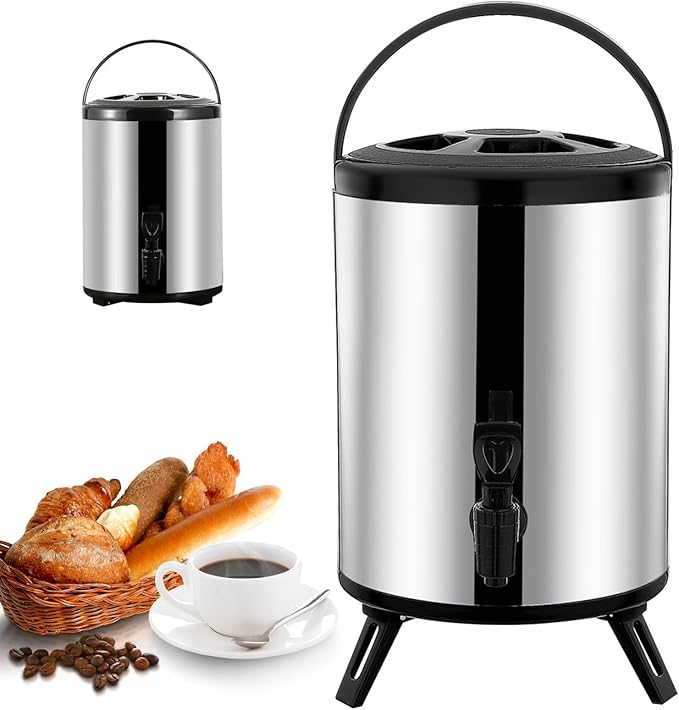 Hot and Cold Water Dispenser with Faucet Portable Insulated Beverage Kettle 8L-12L Large Capacity Stainless Steel Tea Coffee Dispenser Water Bottle (A 12L)