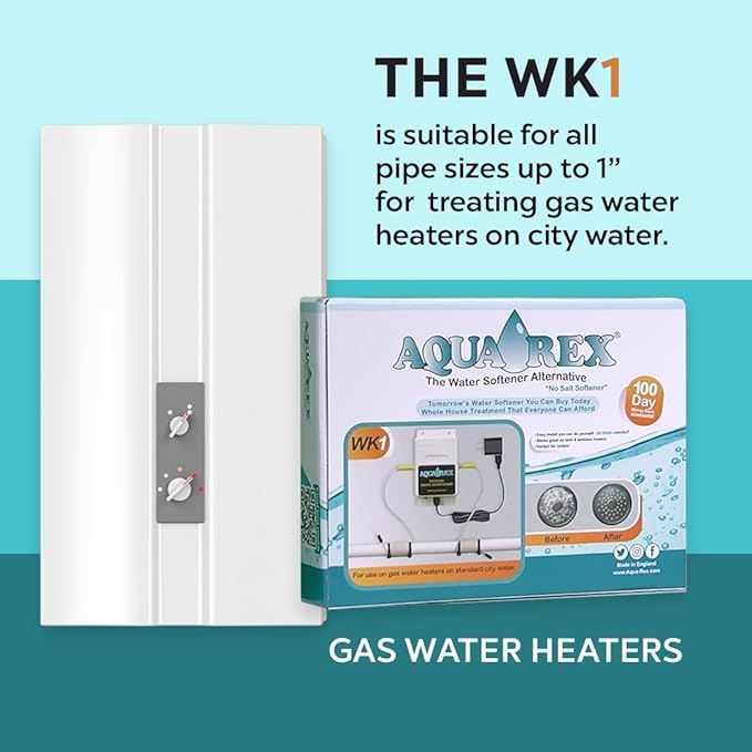Aqua-Rex Water Softener Alternative Salt Free for Gas Heaters on City Water, Soft Water for Hair & Skin (WK1)