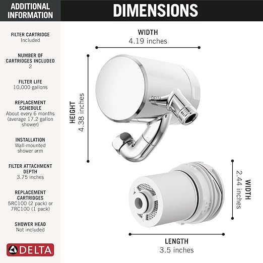 Delta Faucet Clarifi Premium Shower Filter Attachment Chrome with Additional Filter Cartridge