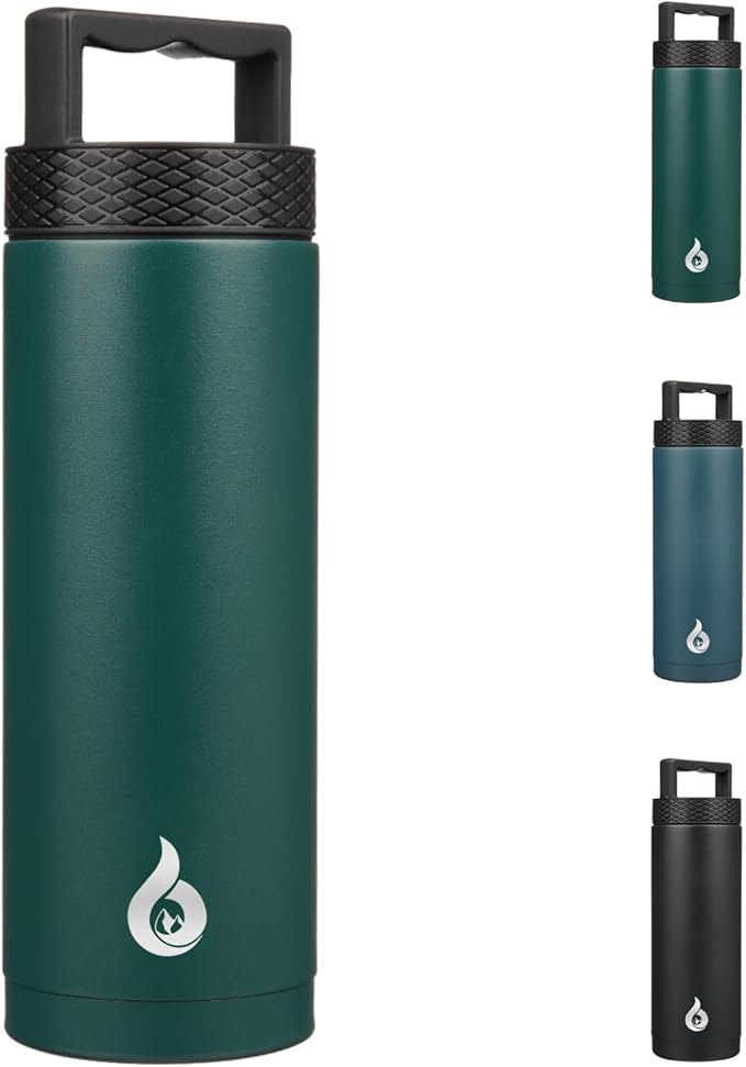 BJPKPK Insulated Water Bottles, Dishwasher Safe 18 oz Water Bottle with Handle, Leakproof BPA Free Thermal Flasks, Stainless Steel Jug for Sports, Army Green