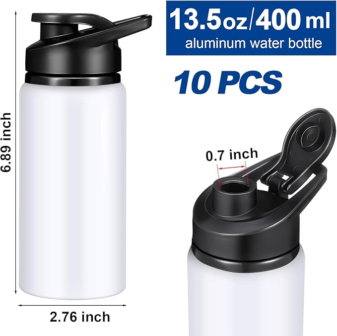 Mimorou 10 Pieces 13.5 oz Reusable Aluminum Water Bottles Bulk Outdoor Sports Water Bottles Multipack Travel Bottles for Gym, Hiking, Cycling, Camping, Fishing, Snap Lid(White)