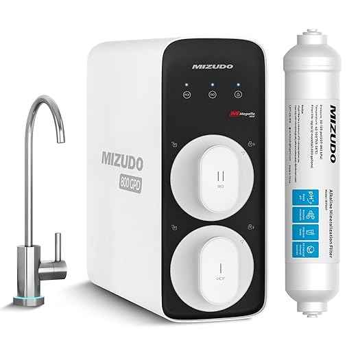 MlZUDO Megaflo mini 800GPD Reverse Osmosis Water Filter with Mizudo Alkaline Water Filter Under Sink, Restore Minerals Remineralization and PH Balance for RO System, Bundle