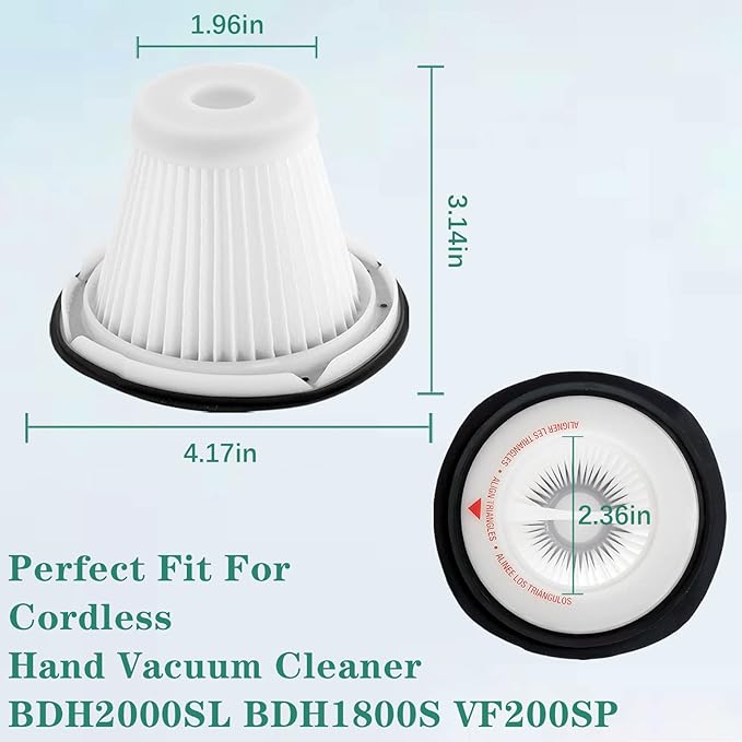 Replacement for BLACK & DECKER Hand Vacuum Filter compatible with VF200SP BDH2000SL/BDH1800S Vacs, Replace Part # 90543043-01, 4 * Black Decker vacuum filters, 1 Cleaning Brush By Improvedhand - AquaVibe