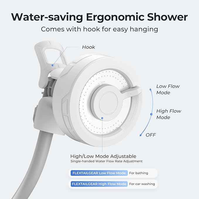 FLEXTAILGEAR MAX Shower Portable Shower for Camping, Rechargeable Outdoor Camping Shower, Portable Shower Pump with USB-C,Shower Pump for Hiking, Car wash, Pet Cleaning, Beach Vacations