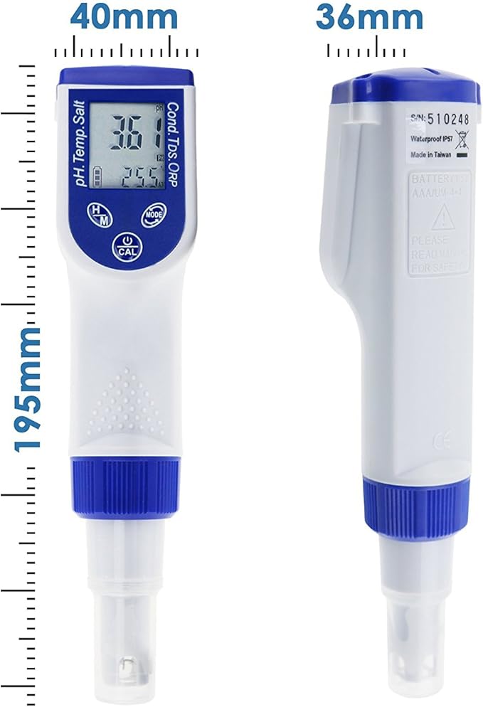TEKCOPLUS 6-in-1 Water Quality Tester, Waterproof Digital Pen Type Multiparameter Water Tester Combo Pen with pH/ORP/EC/TDS/Salinity/Temperature Testing Kit and Replaceable ORP Probe