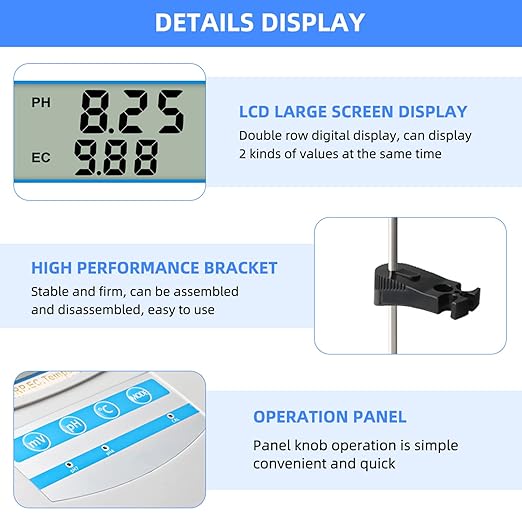 6-in-1 Water Quality Monitor, Smart Desktop Water Quality Tester with PH ORP EC CF TDS Temp Tester Function, Rechargeable Continuous Monitor Tester with LCD Display, for Aquariums Pools[US110V]