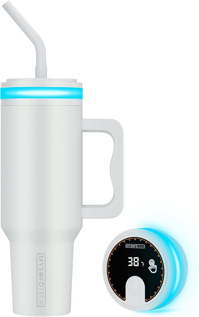 Smart Water Bottle With Reminder to Drink Water,Smart Tumbler, RGB LED Lights Around the Lid,40oz,Insulated Stainless Steel,Ideal Gift for Valentine‘s Day(Fog)