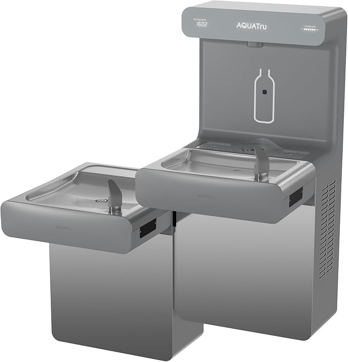 AquaTru Pro ADA-Compliant Bi-Level Water Fountain | Commercial On-Wall Dual-Height (33"/39") Bubbler & Bottle Filler with 9.5 GPH Cooling Capacity