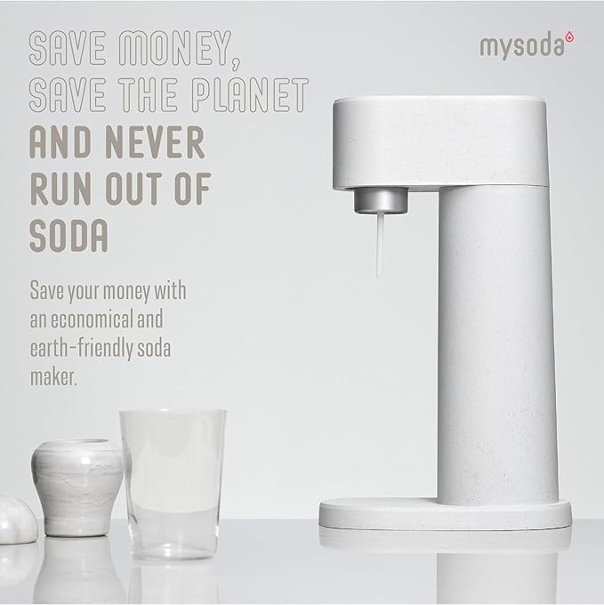 Woody Sparkling Water Maker - Silent Carbonated Water Machine Made of Renewable Wood Composite and 1L Water Bottle - Without CO2 Cylinder - Seltzer Maker Machine - Colour White