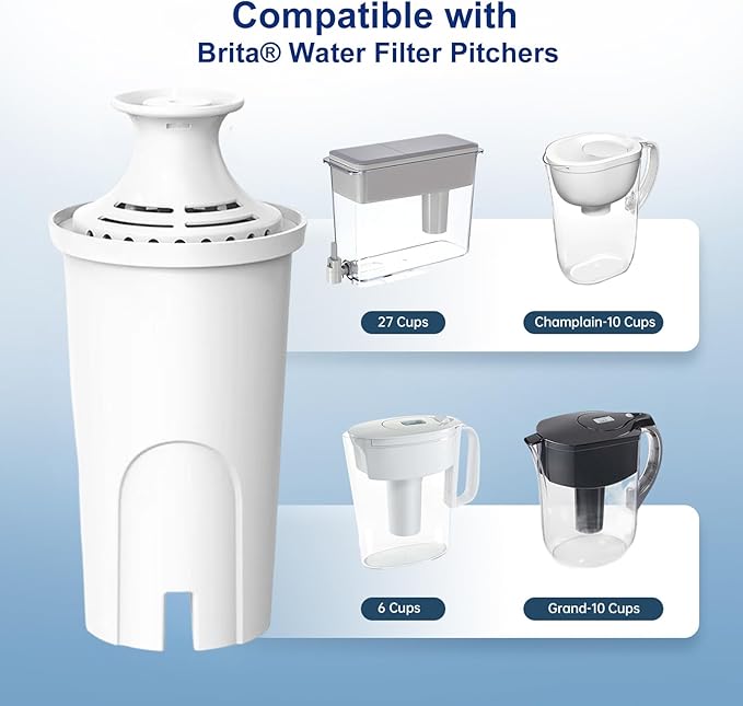 Replacement for Brita® Filter, Brita® Water Pitchers and Dispensers, Classic 35557, OB03, Mavea® 107007, Reduces Chlorine, 1 Year Supply (6 Pack)