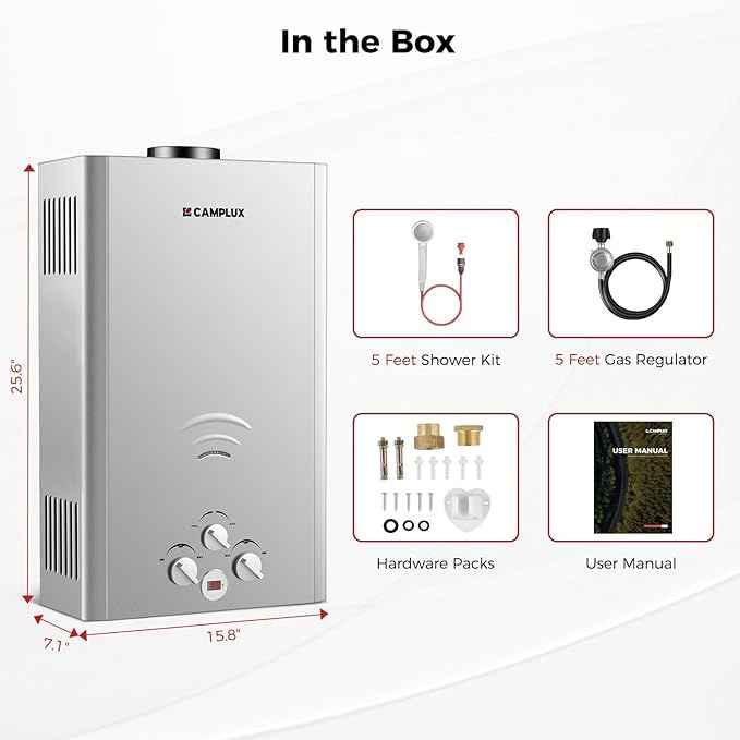CAMPLUX Tankless Water Heater, 4.22 GPM Propane Water Heater Gas, 110,000 BTU Outdoor Camping Water Heater, Propane Shower, Gray