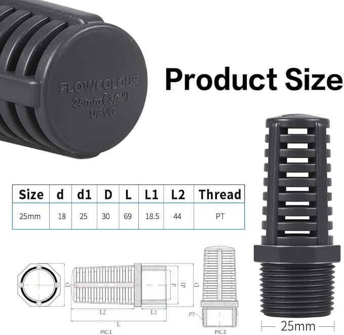 TOMEX 3/4 Inch Threaded Suction/Overflow Strainer, Screen Strainer 3/4 Inch (2 Pack)