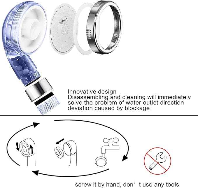 NOSAME Shower Head, Filter Filtration High Pressure Water Saving 3 Mode Function Spray Handheld Showerheads for Dry Skin & Hair