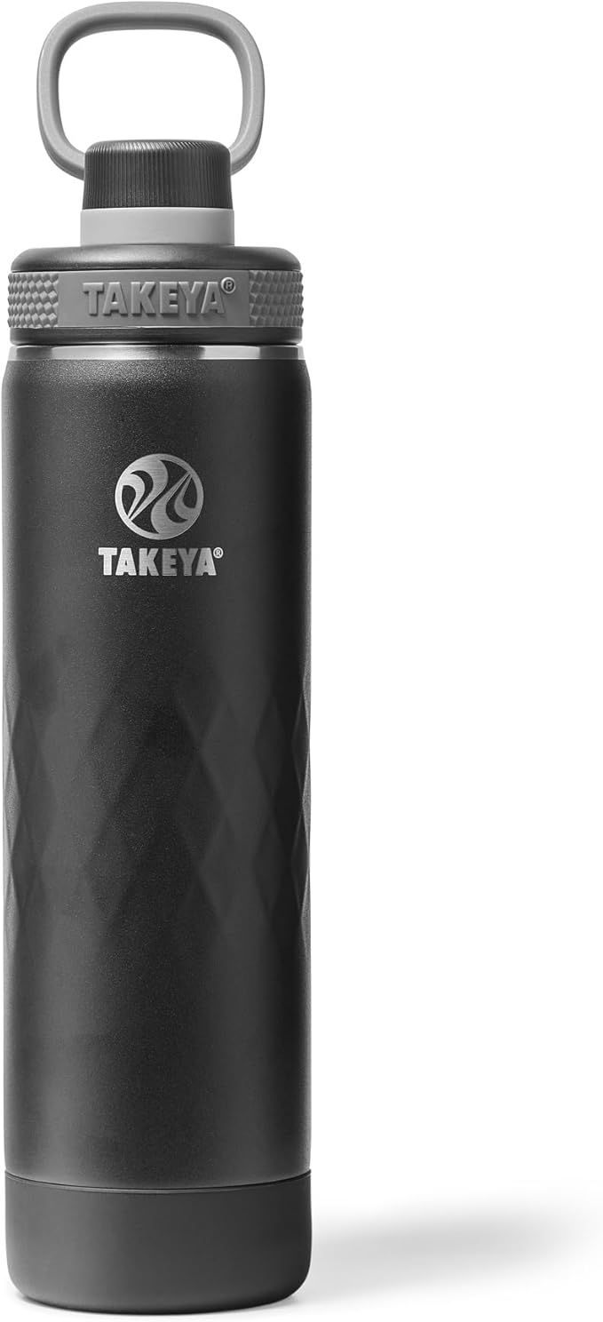 Takeya Sport 22 oz Triple-Insulated Stainless Steel Water Bottle, Spout Lid – Leakproof, Sweatproof, BPA-Free, Keeps Drinks Cold 36 Hrs, Hot 14 Hrs – Obsidian