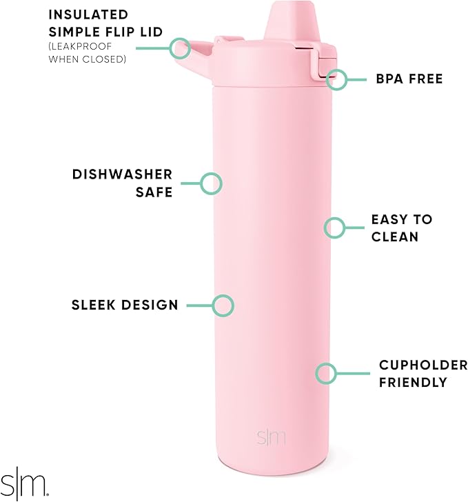 Simple Modern Filtered Water Bottle | Insulated Stainless-Steel Carbon Filter Travel Water Bottles | Reusable for Clean Drinking Water On The Go | 24oz, Blush