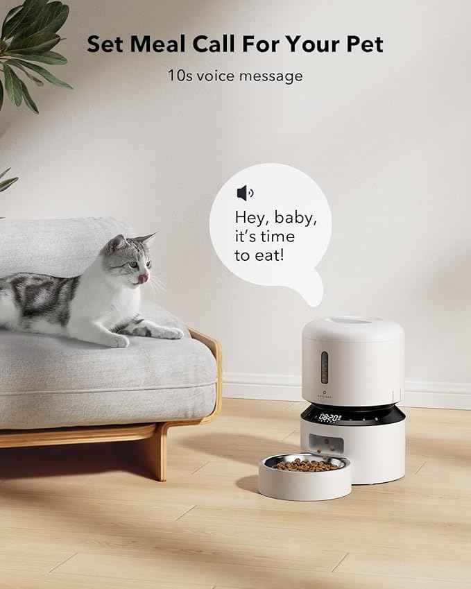 PETLIBRO Automatic Cat Feeder, Automatic Pet Food Dispenser with Freshness Preservation, Timed Dog Feeders for Dry Food, Up to 50 Portions 6 Meals Per Day, Granary White