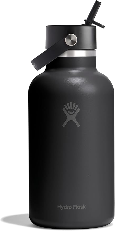 Hydro Flask Water Bottle - Insulated Stainless Steel - Wide Straw Lid, Non Spill, Leakproof in 64 Oz Tonal Black