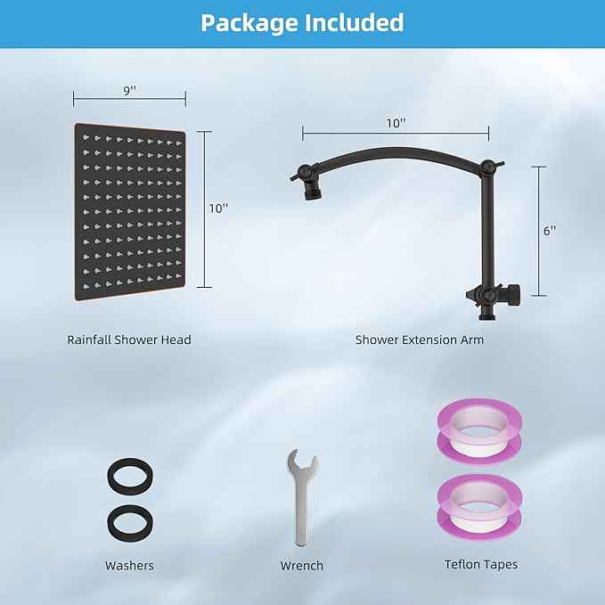 Hibbent All Metal cUPC Certified Rain Shower Head, 10'' High Pressure Rainfall Showerhead with 16" Shower Head Extension Arm, Brass Adjustable Shower Arm Extender, fixed Showerheads, Oil Rubbed Bronze