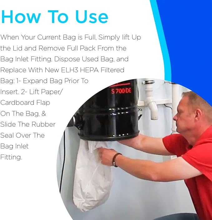 HEPA Filtration Bags ELH3 Replacement for AstroVac, Valet & VacuMaid Vacuums Part #HPB2H, Fits Models: H1P, P70, SR66, SR800, SR52H, ATQ300, GV30, GV50, GV30PRO & GV50PRO-by Disposable Basics(3 Pack) - AquaVibe