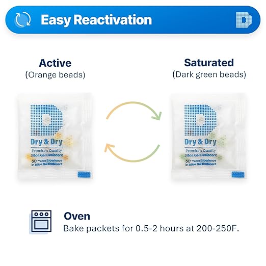 Dry & Dry 3 Gram [1000 Packets] Orange Indicating Silica Gel Packets Desiccants - Food Safe Silica Packs, Silica Gel, Silica Packets, Desiccant Packs for Food Storage