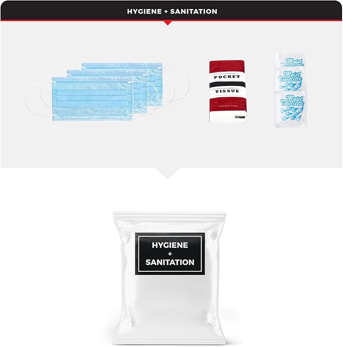 4 Person Necessity Survival Kit, Bucket and Lid, Closeable Toilet Seat Lid, Classroom Lockdown Kit, Office Emergency Kit, Food and Water Plus Survival Tools and Supplies
