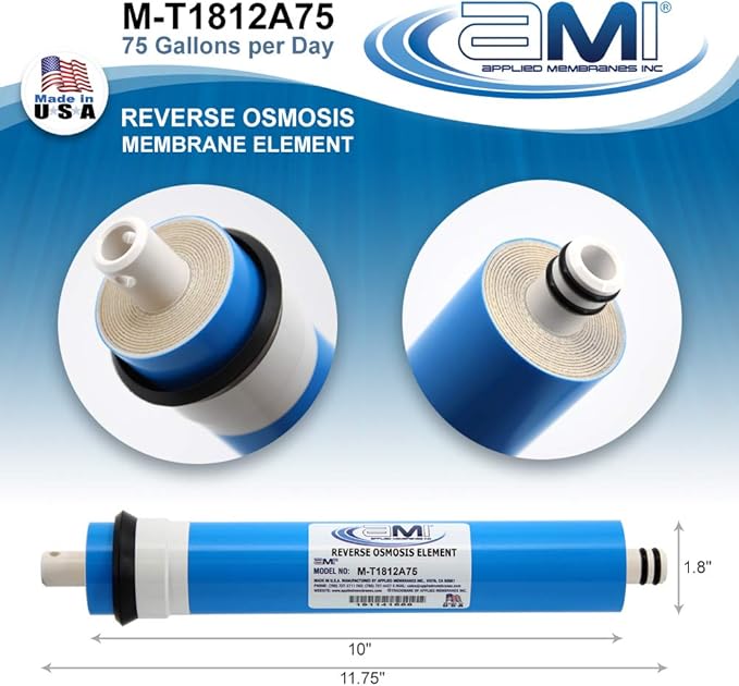 APPLIED MEMBRANES INC. 75 GPD Reverse Osmosis Membrane | RO Membrane Water Filter Replacement for Reverse Osmosis Water Filtration System | 1.8” x 12” Universal Compatibility | Made in USA