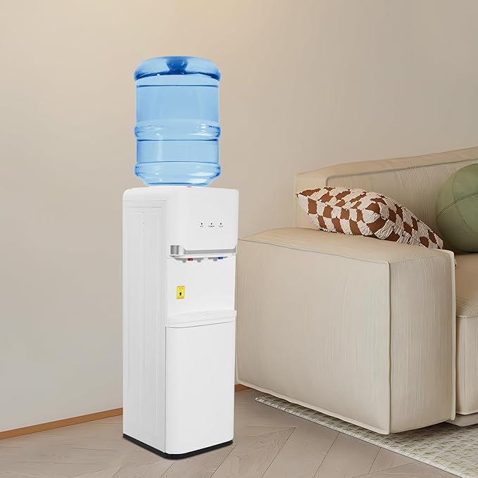 Top Loading Water Dispenser, Water Cooler Dispenser with Double Storage Cabinets, Hot & Cold & Warm Water Dispenser for 5 Gallon Bottles with Child Safety Lock, 50-59 ℉&185-203 ℉