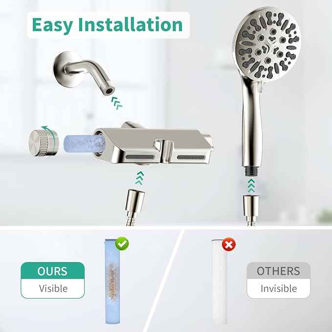 Filtered Shower Head with Handheld Combo, Hard Water Filter Shower Head with 9 Shower Modes, Dual Shower Heads High Pressure, Shower Filters to Remove Chlorine and Fluoride (Brushed Nickel)