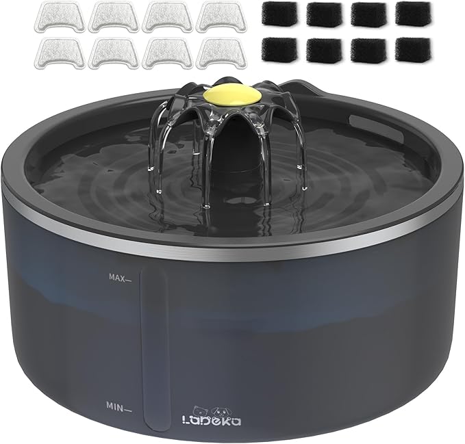 Cat Water Fountain with Dual Filtration System, 2.5L/84oz Pet Water Fountain for Cats Inside, Cat Fountain for Drinking with Ultra Quiet Pump(≤20dB)& LED Blue Light - for Pets Small Animals(8Filters)