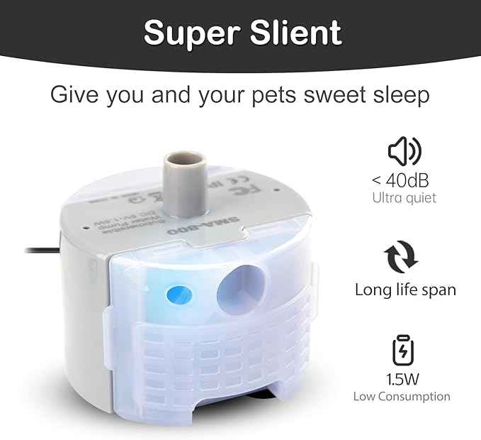 Cat Water Fountain Pump, Pet Water Fountain Replacement Pump SMA-800 Submersible Motor for Stainless Steel Indoor Cat Fountain Pump Replacement(Bottom pumping With Adapter&Brush)