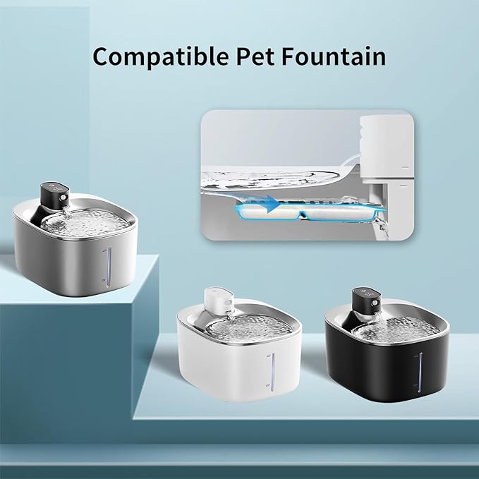 Kactoily 12 Pack Cat Water Fountain Filter & 12 Pump Filter Sponges Replacement, Cat Dog Pet Drinking Fountain for 135 fl oz/4L (YPD-C004P,YPD-C004S)