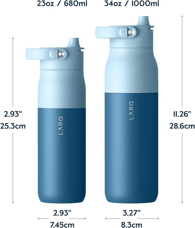 LARQ Bottle Swig Top 34oz - Insulated Reusable Stainless Steel Water Bottle With Built-In Silicone Handle | BPA Free | For Sports, Gym, and Travel | Amalfi Blue