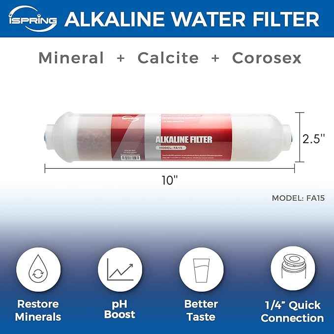 iSpring 6-Stage Alkaline Reverse Osmosis System RCC7AK-BLK with Black Faucet and 1-Year Replacement Cartridge Pack Set F9K for Filtration Systems