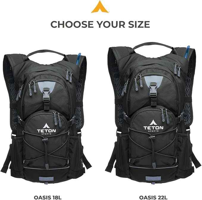 Teton Oasis/Trailrunner Hydration Backpack – Lightweight Water Pack with 2L/3L Bladder for Hiking, Running, Cycling, Biking – 2L/18L/22L Sizes – Sewn-in Rain Cover – Fits Men and Women