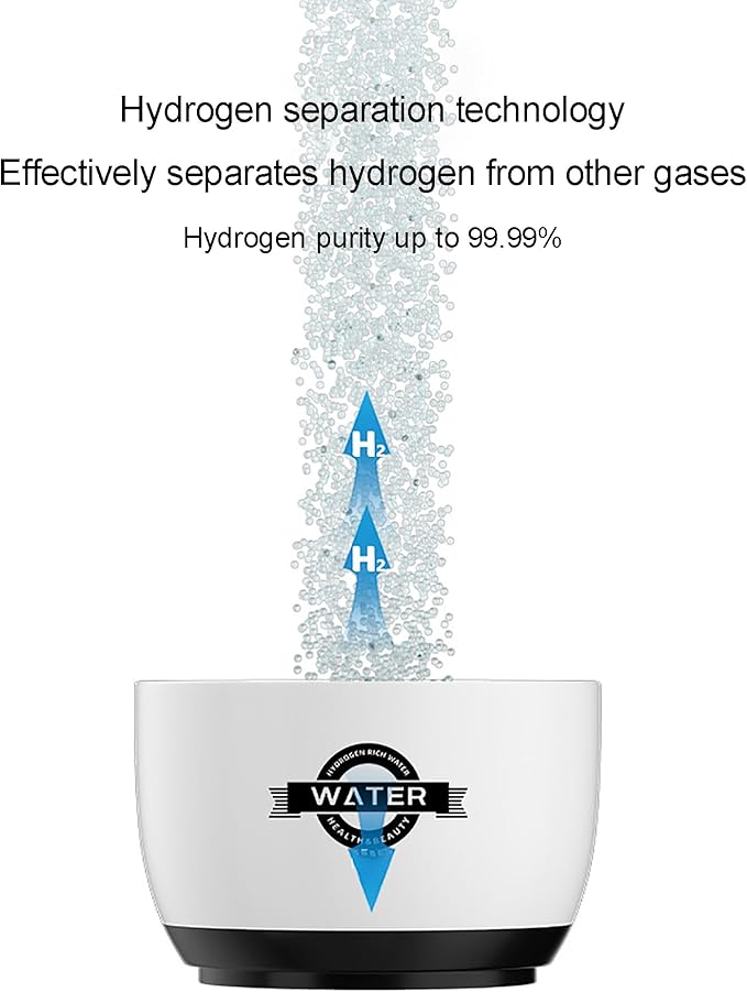 Hydrogen Water Bottle, SPE PEM Technology, Detachable Base, Light Shows Status, Automatic Backwash, Up to 3000 PPB, for Home Office