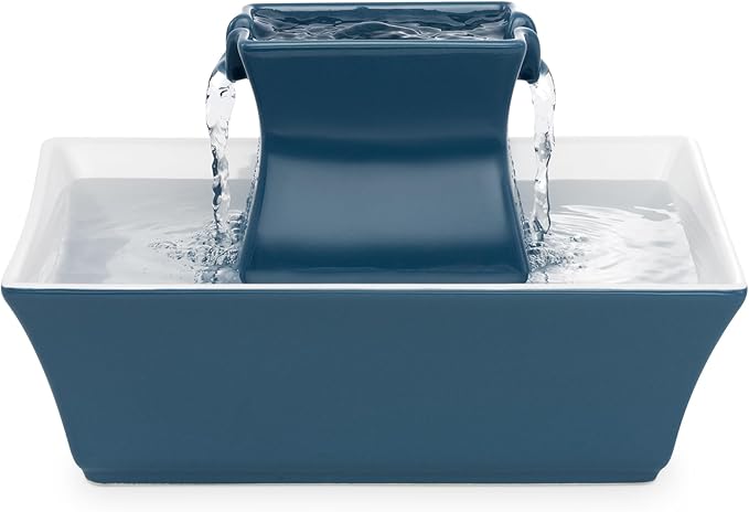 PetSafe Drinkwell Pagoda Fountain - Hygienic Ceramic Continuous Flowing Fountain - Elevated Upper Bowl & Double Free-Falling Stream Design - Minimalist Pet Hydration Station - 70 oz Capacity