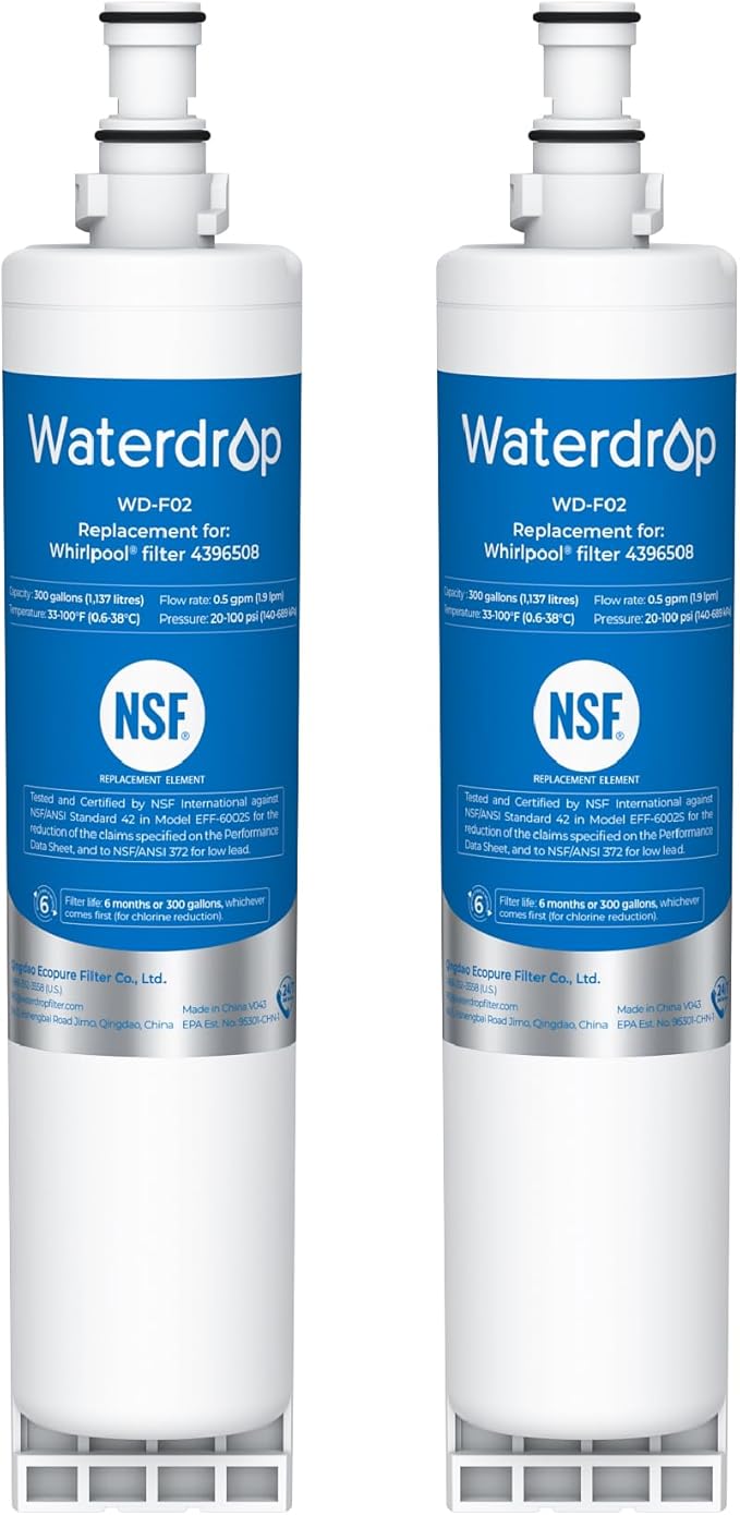 Waterdrop 4396508 Replacement for Whirlpool® 4396510, PNL240V, 4396508p, 4396547, 4392857, LC400V, WF-NLC240V, Everydrop® Filter 5，EDR5RXD1 Refrigerator Water Filter,2 Packs(Package May Vary) - AquaVibe