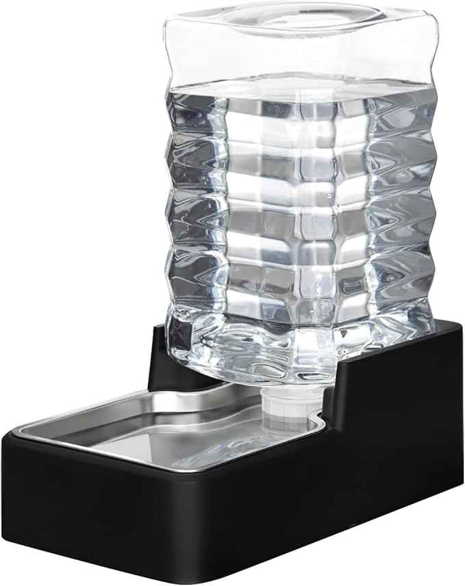 RIZZARI Stainless Steel Pet Water Feeder: 9L Large Gravity Leak-Proof Auto Refill Water Dispenser -Ideal for Multi-Pet Homes- Anti-Tip Base -No Filter- Easy Clean - for 30-60 LB Dogs- Home/Garage