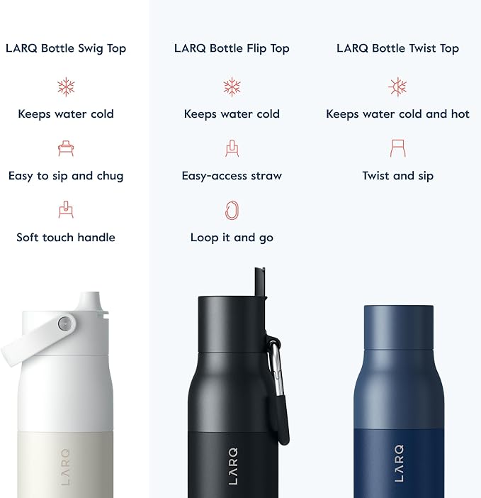 LARQ Bottle Swig Top 34oz - Insulated Stainless Steel Water Bottle With Built-In Silicone Handle | BPA Free | Reusable Water Bottle for Sports, Gym, and Travel, Granite White