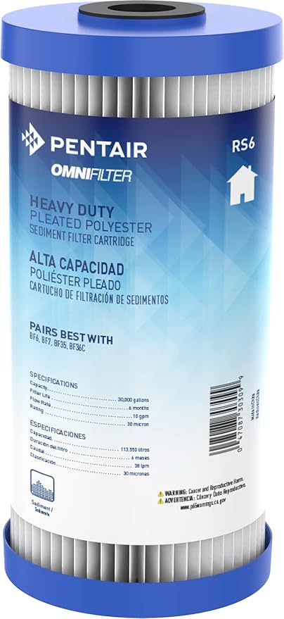 Pentair OMNIFilter RS6 Sediment Water Filter, 10-Inch, Whole House Heavy Duty Big Blue Pleated Replacement Cartridge, 10