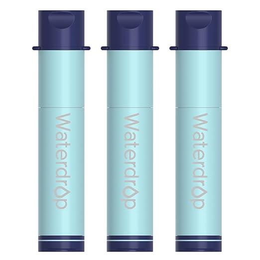 Waterdrop Water Filter Straw, Water Purifier Survival for Camping, Travel, Backpacking and Emergency Preparedness, Water Filtration System Survival, 3 Pack, Light Blue