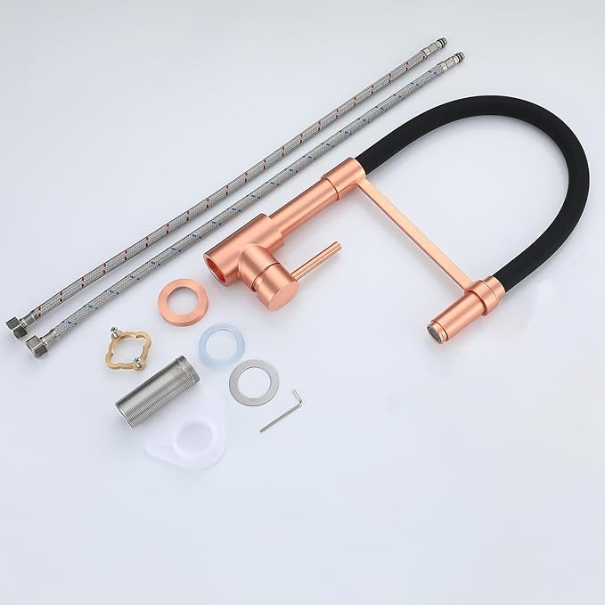 Copper Kitchen Faucet, Kitchen Sink Faucet with Pull Down Spray, Solid Brass Kitchen Faucet Red Copper and Black