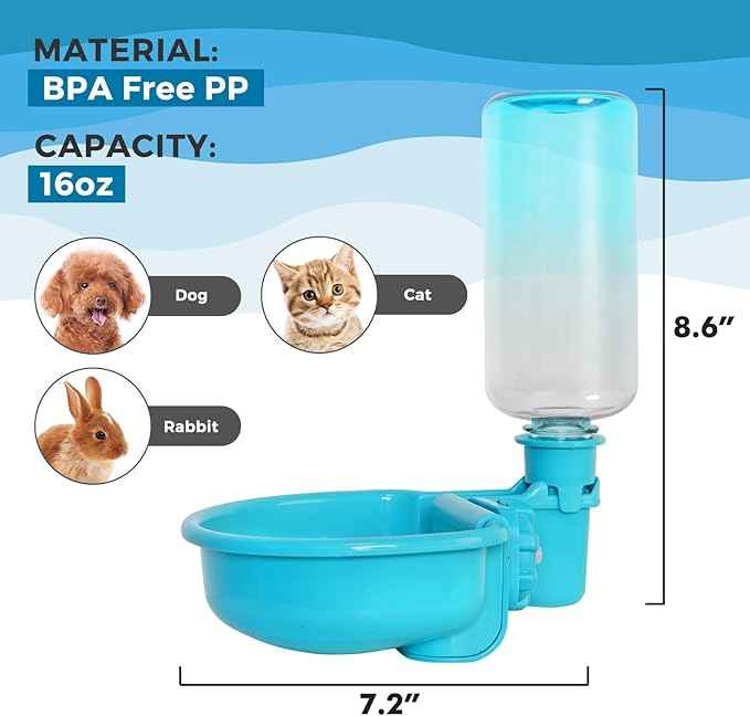 VANNON 16oz Pet Water Bottle, Gravity Dog Water Bowl Dispenser for Cage, Anti-Overflow Water Dispenser for Small Dogs, Cats, Rabbits and Other Small Animals, BPA Free, Gradient Blue