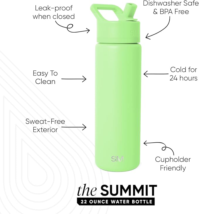 Simple Modern Summit Water Bottle with Straw Lid | Vacuum Insulated Stainless Steel | Leak Proof BPA-Free Cup for Travel, School, Sports | 22oz, Baja