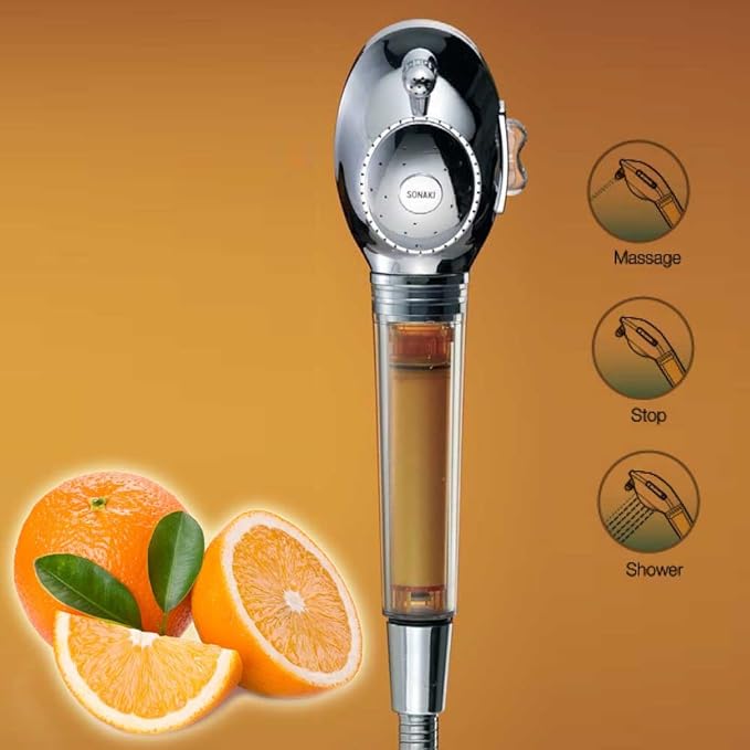 Vitamin C Shower Head With Water Filter By SONAKI - 2 Shower Filters Included - Removes Up To 99.9% Of Chlorine And Chloramines - Low Flow High Pressure