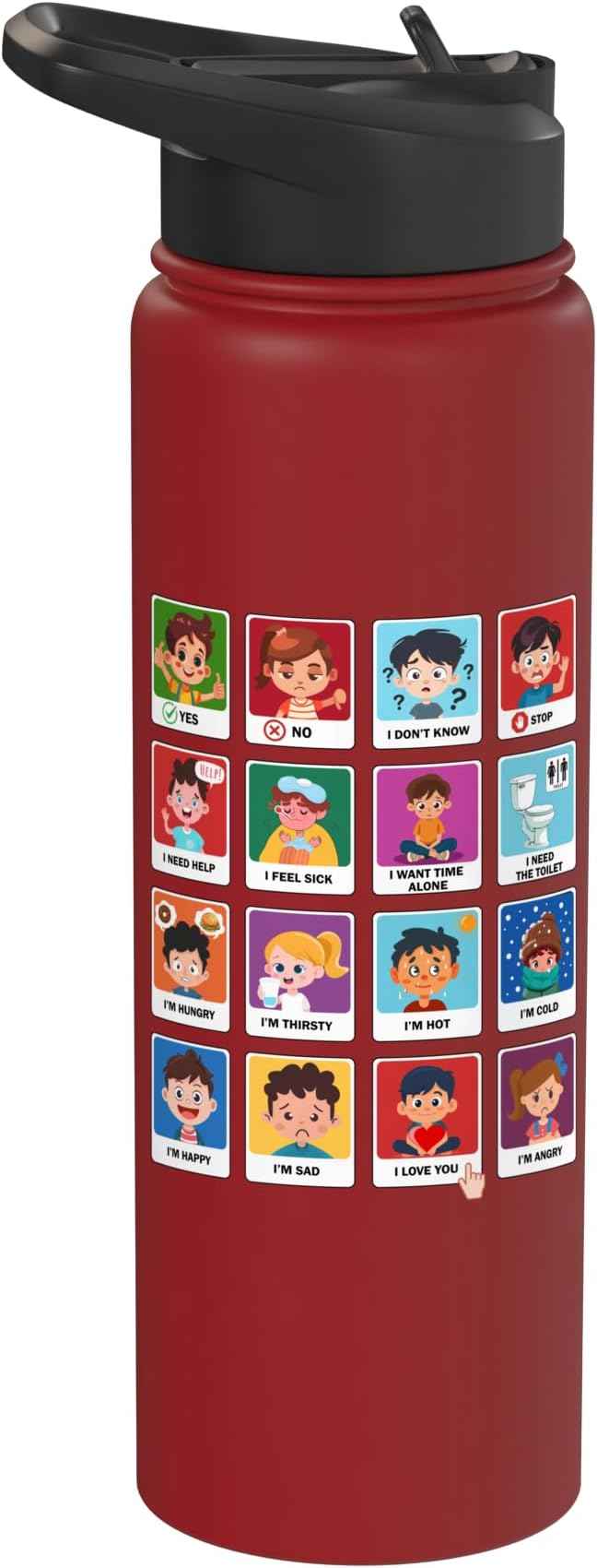 Autism Communication Cards Kids Emotions Speech Therapy AAC Stainless Steel Insulated Water Bottle