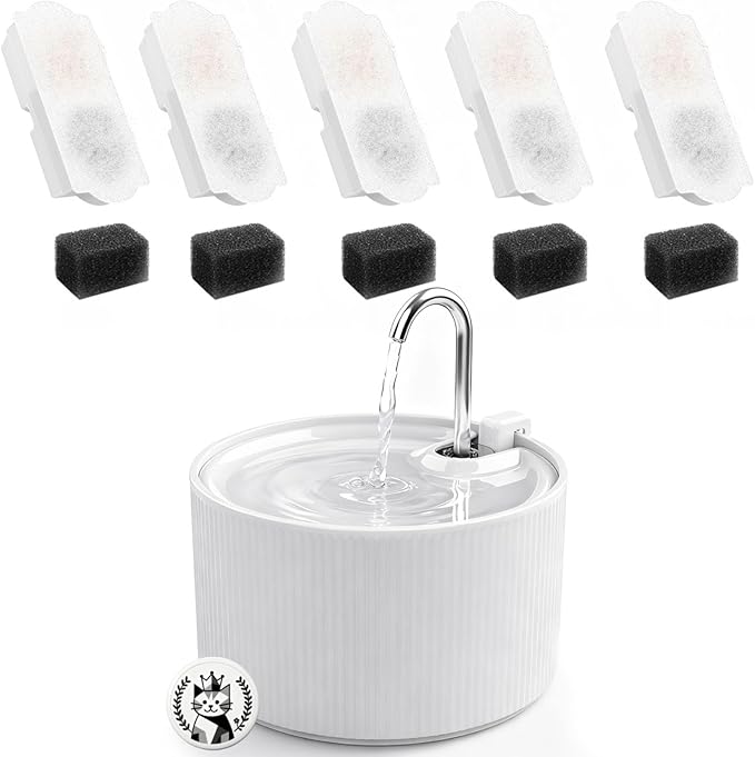 Ceramic Cat Water Fountain, 2.2L/74oz Cat Fountains for Drinking Indoor, Pet Water Fountain with Ultra-Quiet Pump