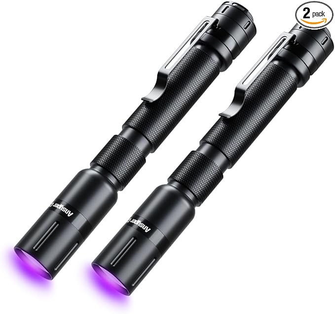 UV Flashlight 2 Pack Ultraviolet, 395nm Mini Penlight Portable and Compact Black Light for Pet Urine and Stain Detection, Hotel Cleaning, ID Check, Handheld Detector